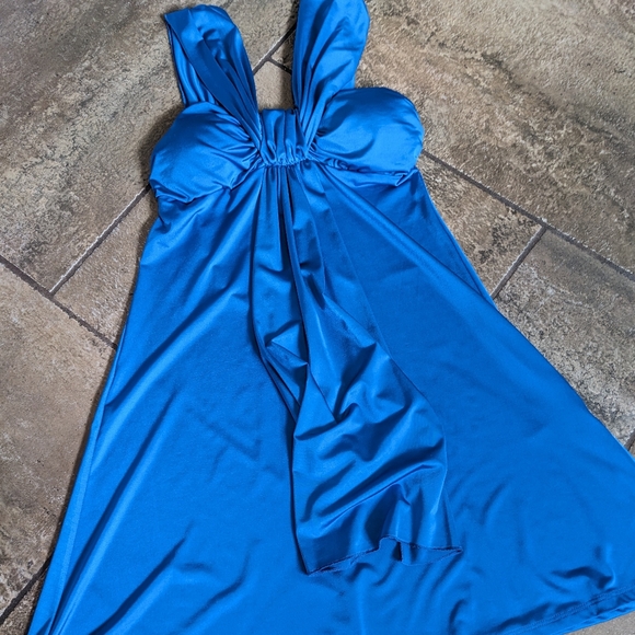 Jewel Toned Vibrant Blue Silky Party Holiday Dress Size S Blue - Picture 3 of 12